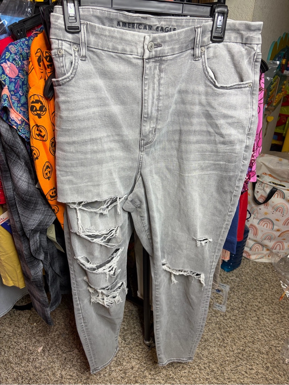 American Eagle Outfitters Light Grey Distressed Boyfriend Jeans